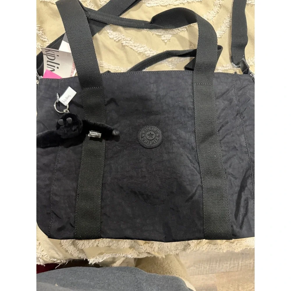 kipling‎ black tote bag with ape charm NWT